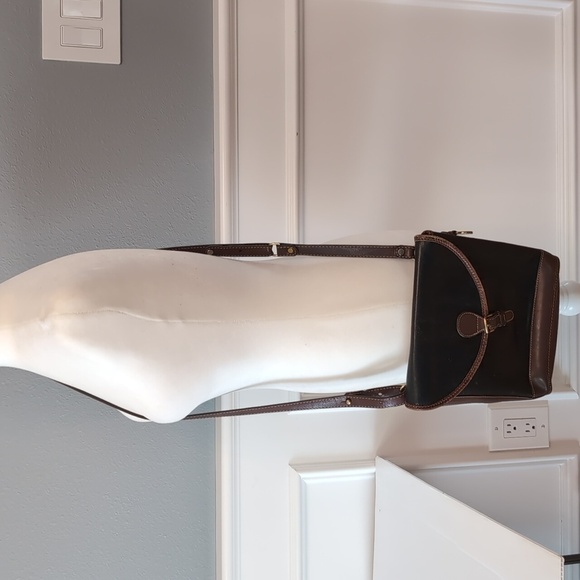 Brahmin Leather Black Brown Crossbody Shoulder Leather Purse Bag Vintage - Picture 3 of 14